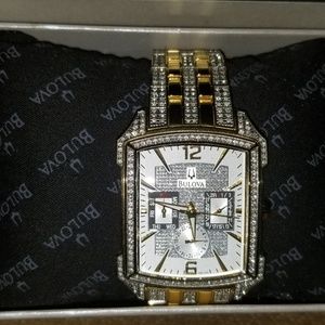 Bulova mens gold diamond watch